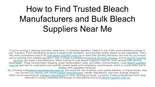 How to Find Trusted Bleach Manufacturers and Bulk Bleach Suppliers Near Me
