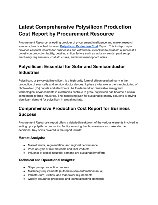 latest comprehensive polysilicon production cost