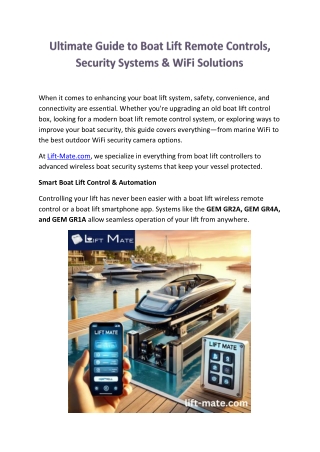 Smart Boat Lift Remote Control Systems & Marine Security | Lift-Mate