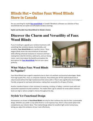 Blinds Hut – Online Faux Wood Blinds Store in Canada
