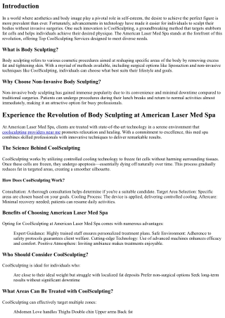 Experience the Revolution of Body Sculpting at American Laser Med Spa