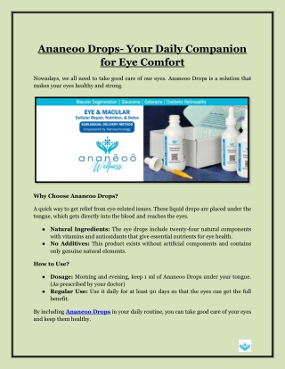 Ananeoo Drops- Your Daily Companion for Eye Comfort