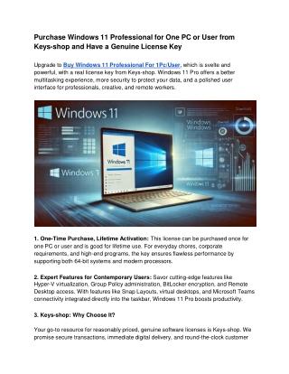 Purchase Windows 11 Professional for One PC or User from Keys-shop and Have a Genuine License Key
