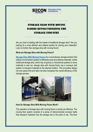 Storage Silos With Moving Floors Revolutionizing the Storage Industry
