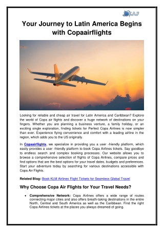 Your Journey to Latin America Begins with Copaairflights