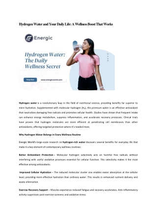 Hydrogen Water and Your Daily Life - A Wellness Boost That Works
