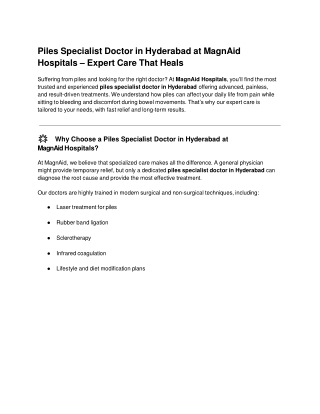 Piles Specialist Doctor in Hyderabad at MagnAid Hospitals – Expert Care That Heals