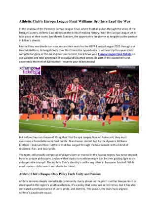 Athletic Club's Europa League Final Williams Brothers Lead the Way