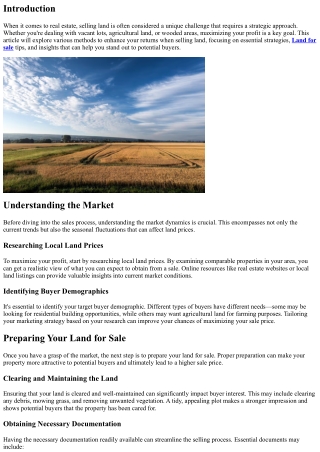 How to Maximize Your Profit When Selling Land