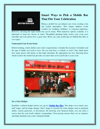 Smart Ways to Pick a Mobile Bar That Fits Your Celebration