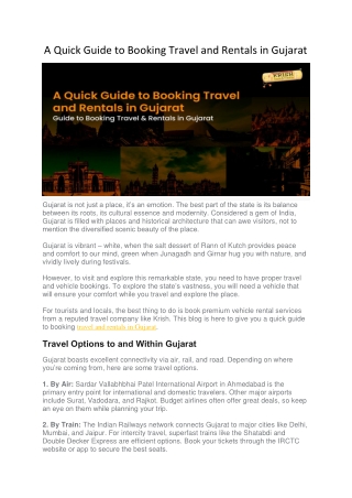 A Quick Guide to Booking Travel and Rentals in Gujarat