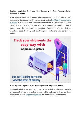 Gopiban Logistics- Best Logistics Company for Road Transportation Services in Noida