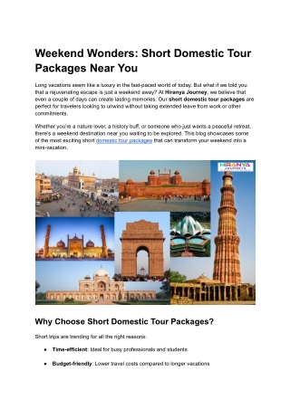Weekend Wonders_ Short Domestic Tour Packages Near You