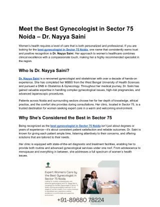 Meet the Best Gynecologist in Sector 75 Noida