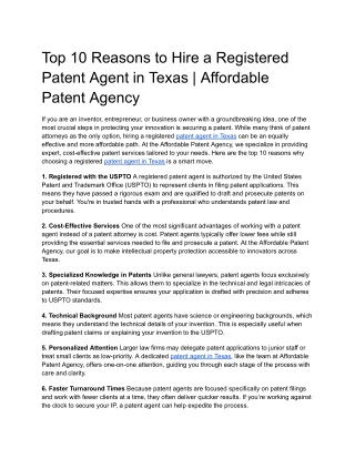 Top 10 Reasons to Hire a Registered Patent Agent in Texas _ Affordable Patent Agency