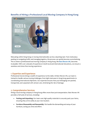 Benefits of Hiring a Professional Local Moving Company in Hong Kong