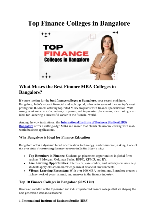 Top Finance Colleges in Bangalore