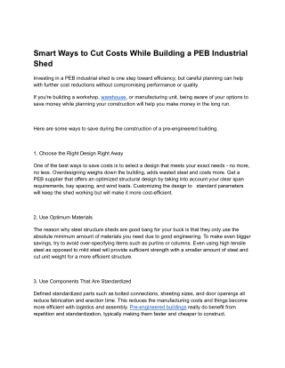 Smart Ways to Cut Costs While Building a PEB Industrial Shed