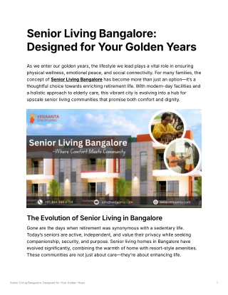 Senior Living Bangalore Designed for Your Golden Years