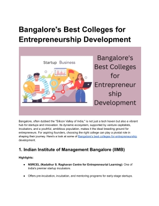Bangalore's Best Colleges for Entrepreneurship Development