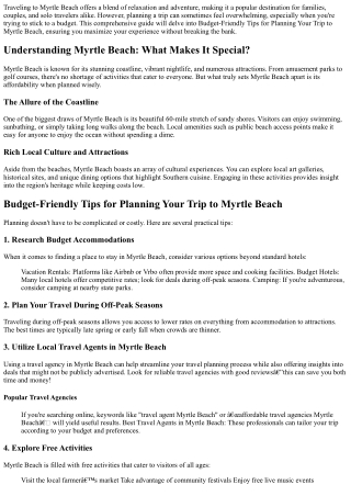 Budget-Friendly Tips for Planning Your Trip to Myrtle Beach