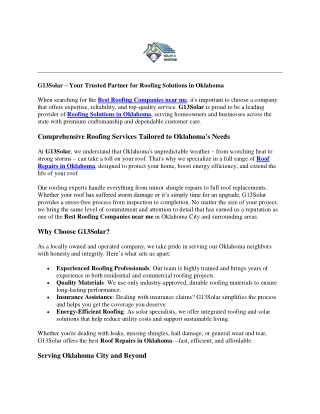 G13Solar&Roofing – Your Trusted Partner for Roofing Solutions in Oklahoma