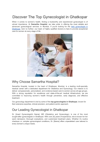 Discover The Top Gynecologist in Ghatkopar