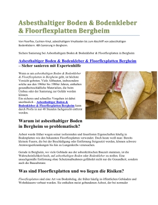 Asbesthaltiger Boden & Bodenkleber & Floorflexplatten Bergheim