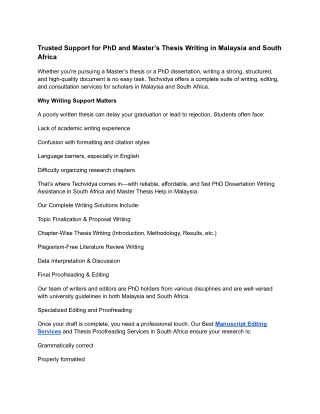 Trusted Support for PhD and Master’s Thesis Writing in Malaysia and South Africa