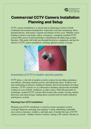 Commercial CCTV Camera Installation Planning and Setup