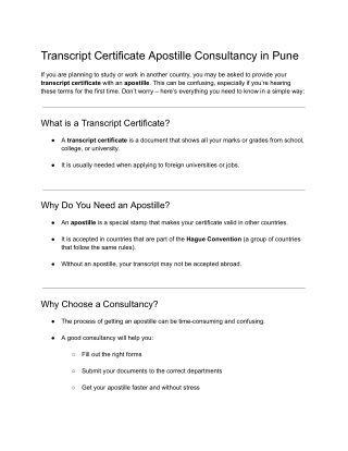 Leading Transcript Certificate Apostille Services in Pune