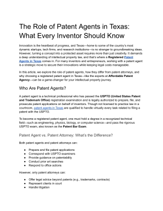 The Role of Patent Agents in Texas- What Every Inventor Should Know