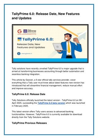 TallyPrime 6.0 Release Date, New Features and Updates