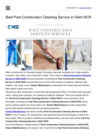 Best Post Construction Cleaning Service in Delhi NCR