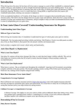 Is Your Auto Glass Covered? Understanding Insurance for Repairs