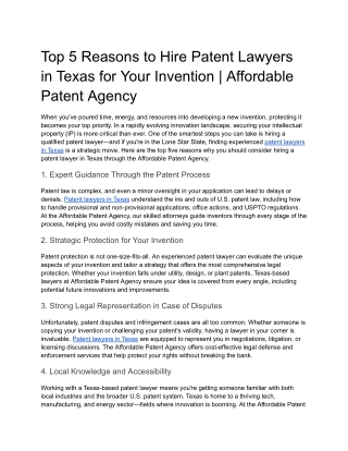 Top 5 Reasons to Hire Patent Lawyers in Texas for Your Invention