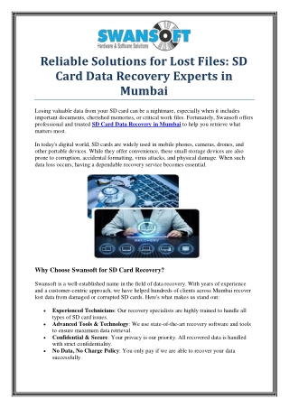 Professional SD Card Data Recovery in Mumbai – Trusted by Thousands