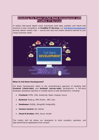 Full Stack Development Services | First Rite IT Solutions Experts