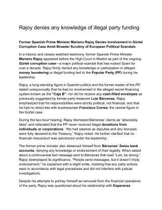 Rajoy denies any knowledge of illegal party funding | Andorra Facts
