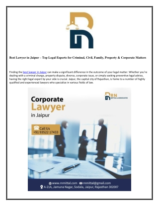 Best Lawyer in Jaipur – Top Legal Experts for Criminal, Civil, Family, Property