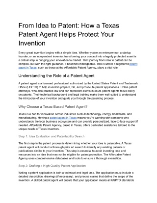 From Idea to Patent_ How a Texas Patent Agent Helps Protect Your Invention
