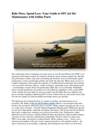 Ride More, Spend Less Your Guide to DIY Jet Ski Maintenance with Online Parts