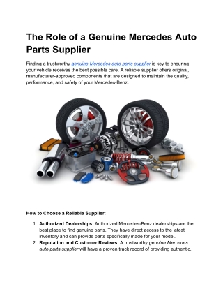 The Role of a Genuine Mercedes Auto Parts Supplier
