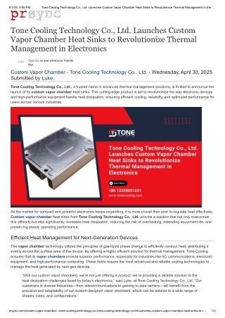 Tone Cooling Unveils Custom Vapor Chamber Heat Sinks for Advanced Cooling