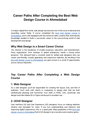 Career Paths After Completing the Best Web Design Course in Ahmedabad