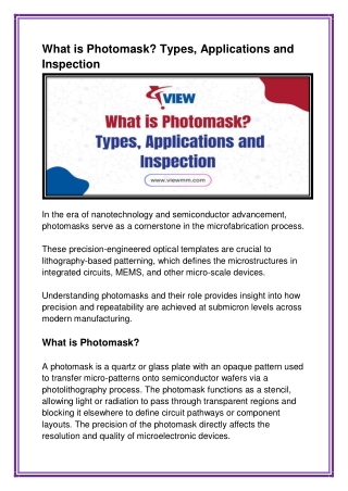 What is Photomask Types, Applications and Inspection
