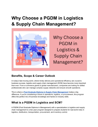 Why Choose a PGDM in Logistics & Supply Chain Management_