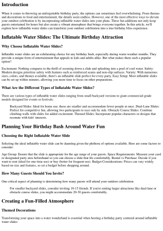 **Birthday Bliss: How Inflatable Water Slides Can Transform Your Outdoor Celebra