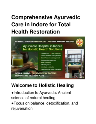 Comprehensive Ayurvedic Care in Indore for Total Health Restoration